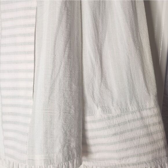 NWT Blast M Striped CreamSagePocketsRuffle LSlv ButtonUp LINEN Blend Women Shirt - Picture 2 of 8